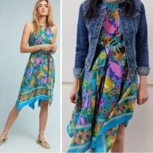 Anthropologie Lilka Dinan Halter Floral Dress Handkerchief Hem Fairy core whimsy